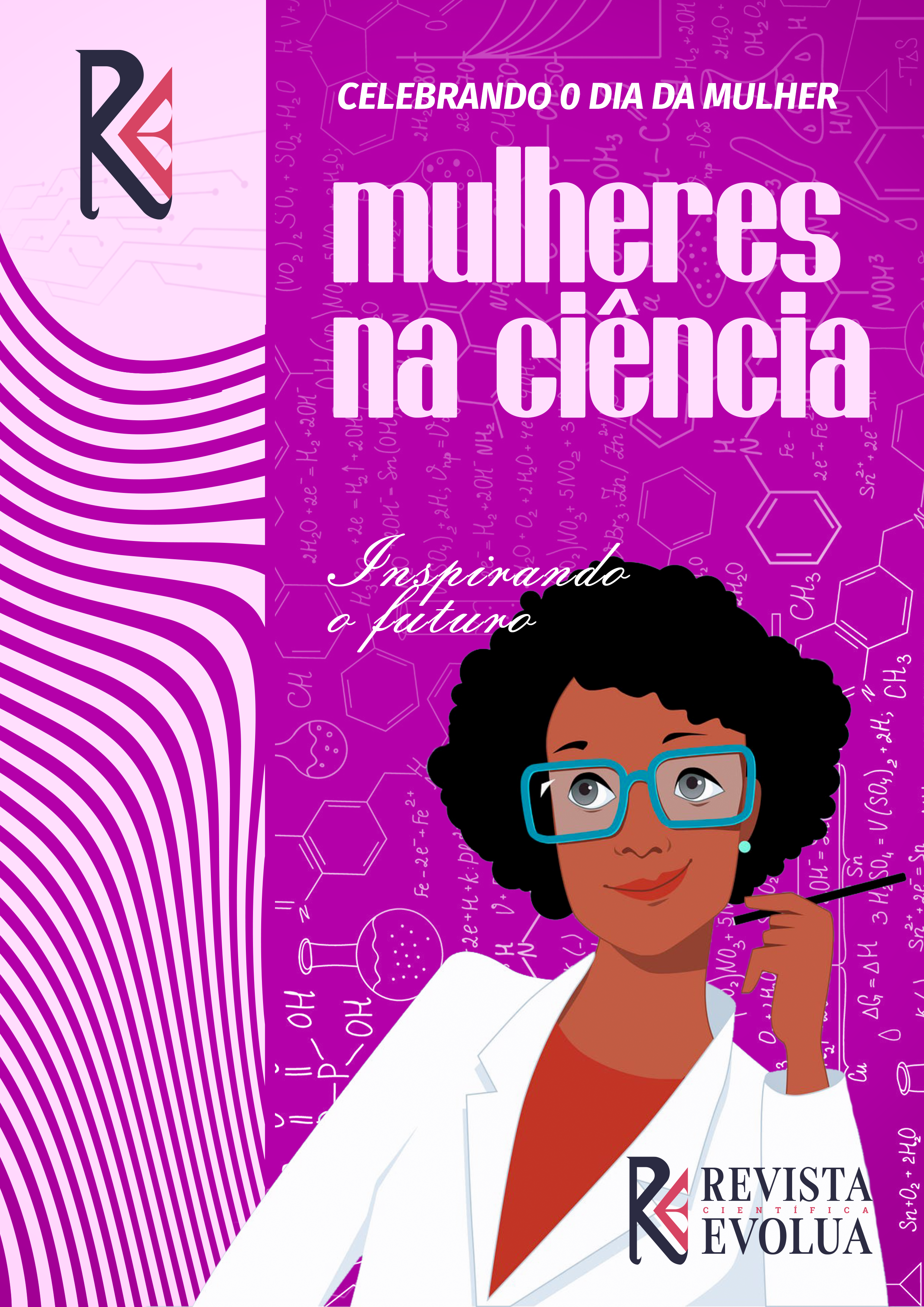 Uma imagem de uma mulher cientista trabalhando em um laboratório, com um texto em destaque que diz "Mulheres na Ciência: Inspirando o Futuro"